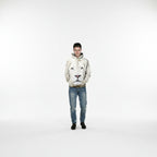 Front view of men’s 3D white lion hooded sweater designed for autumn winter streetwear fashion