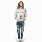 Front view of men’s 3D white lion hooded sweater designed for autumn winter streetwear fashion