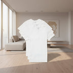 Front view of men’s 3-pack crewneck T-shirts in black and white striped casual style
