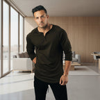 Front view of men’s slim fit fitness T-shirt designed for athletic muscle style