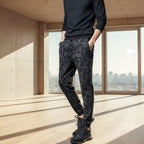 Side view of men’s slim fit jogger pants showing urban hip hop style design