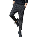 Side view of men’s slim fit jogger pants showing urban hip hop style design