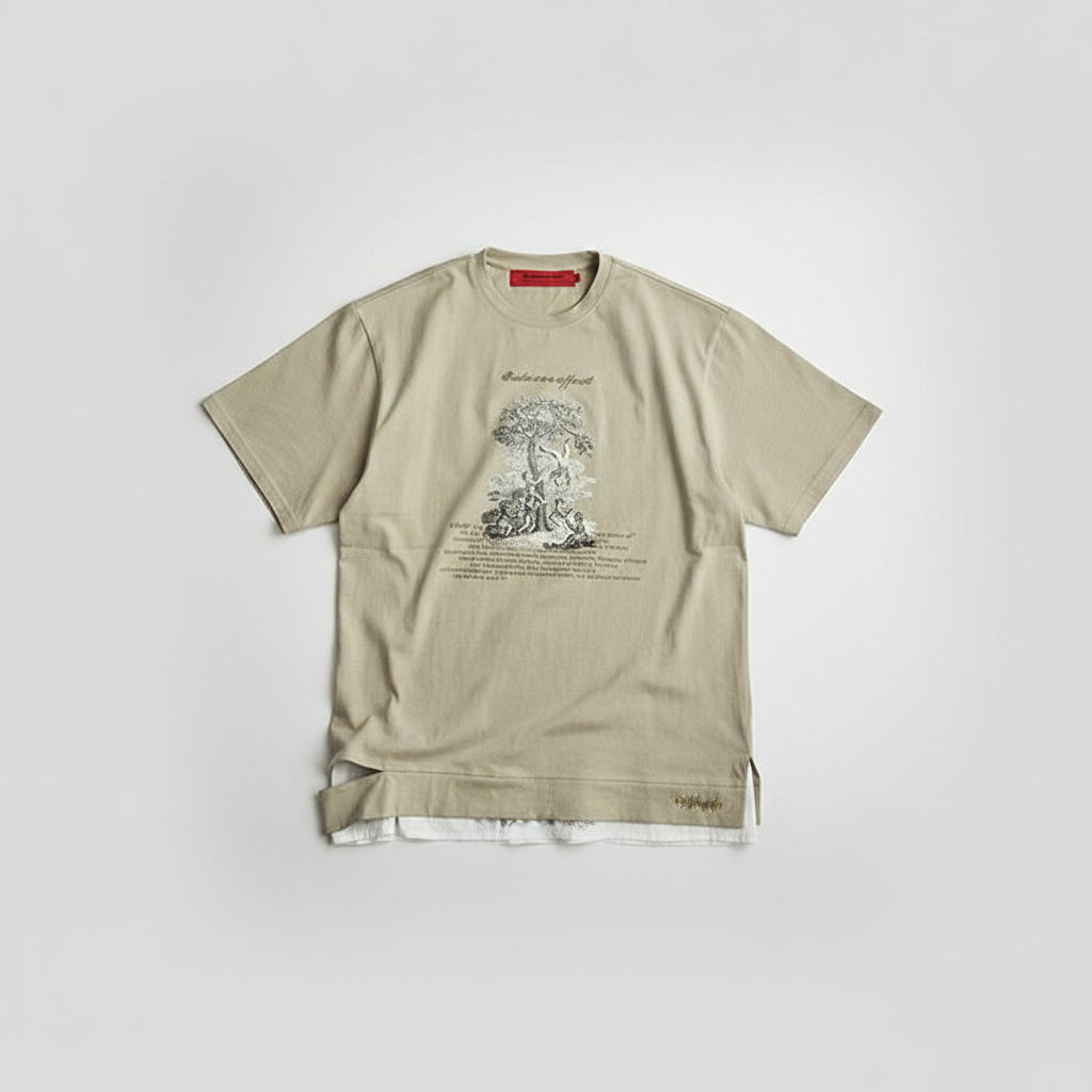 Front view of men’s Yinshan Tide loose fit cotton T-shirt in casual streetwear style
