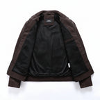 Front view of men’s PU leather jacket coat with slim fit streetwear design