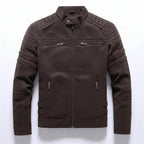 Front view of men’s PU leather jacket coat with slim fit streetwear design
