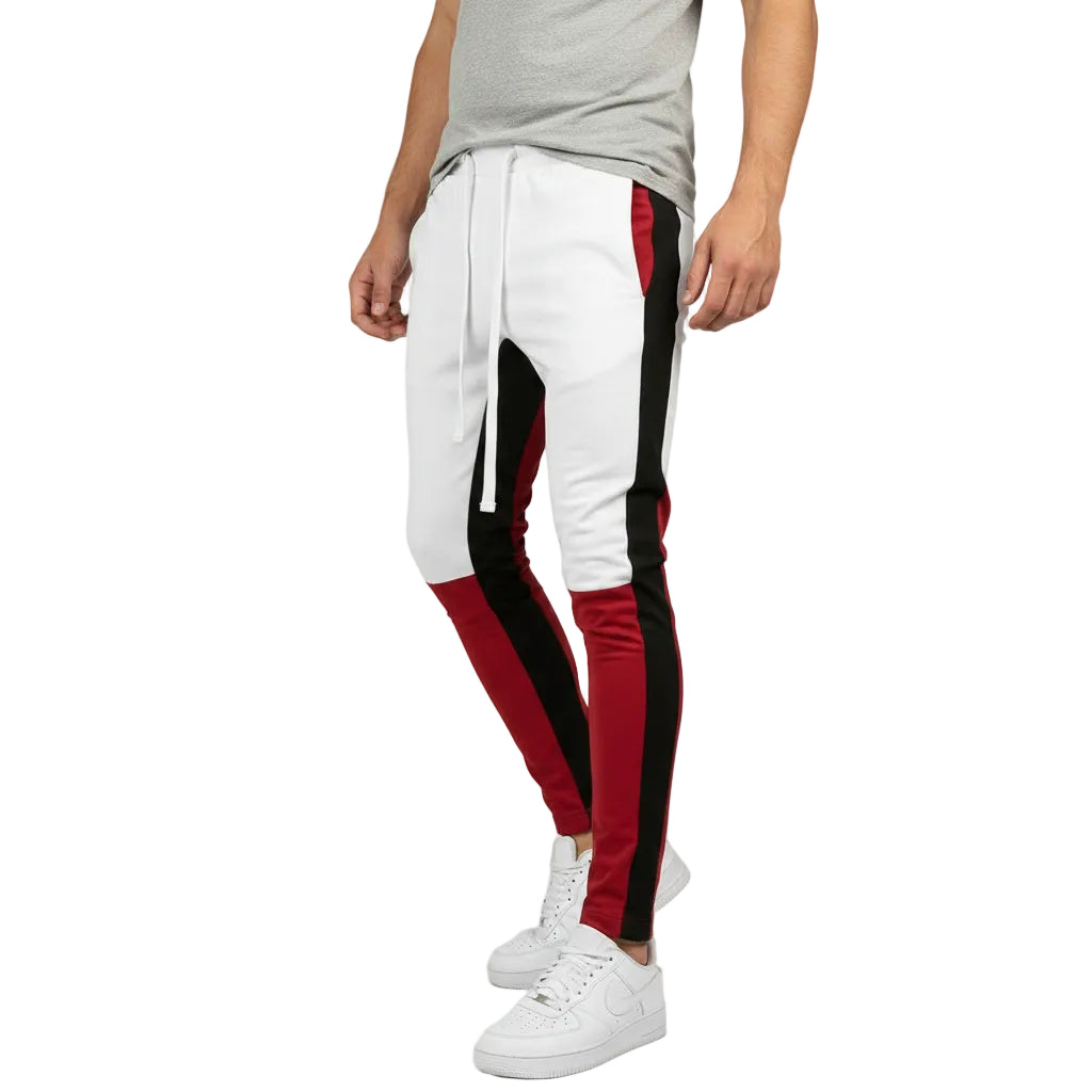 Front view of men’s skinny streetwear denim jeans with loose fit modern design