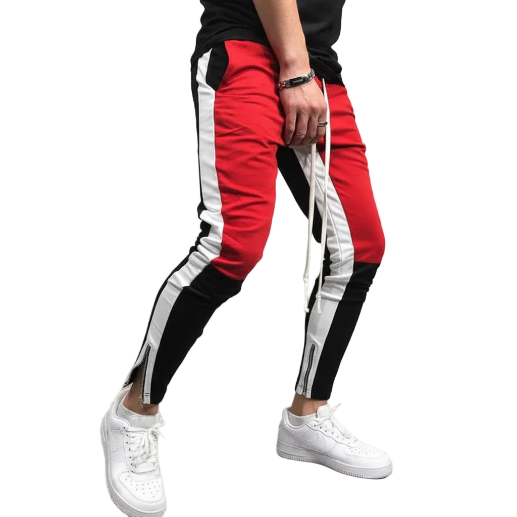 Front view of men’s skinny streetwear denim jeans with loose fit modern design