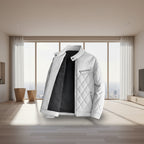 Front view of men’s thick PU leather jacket with fleece lining for winter casual wear