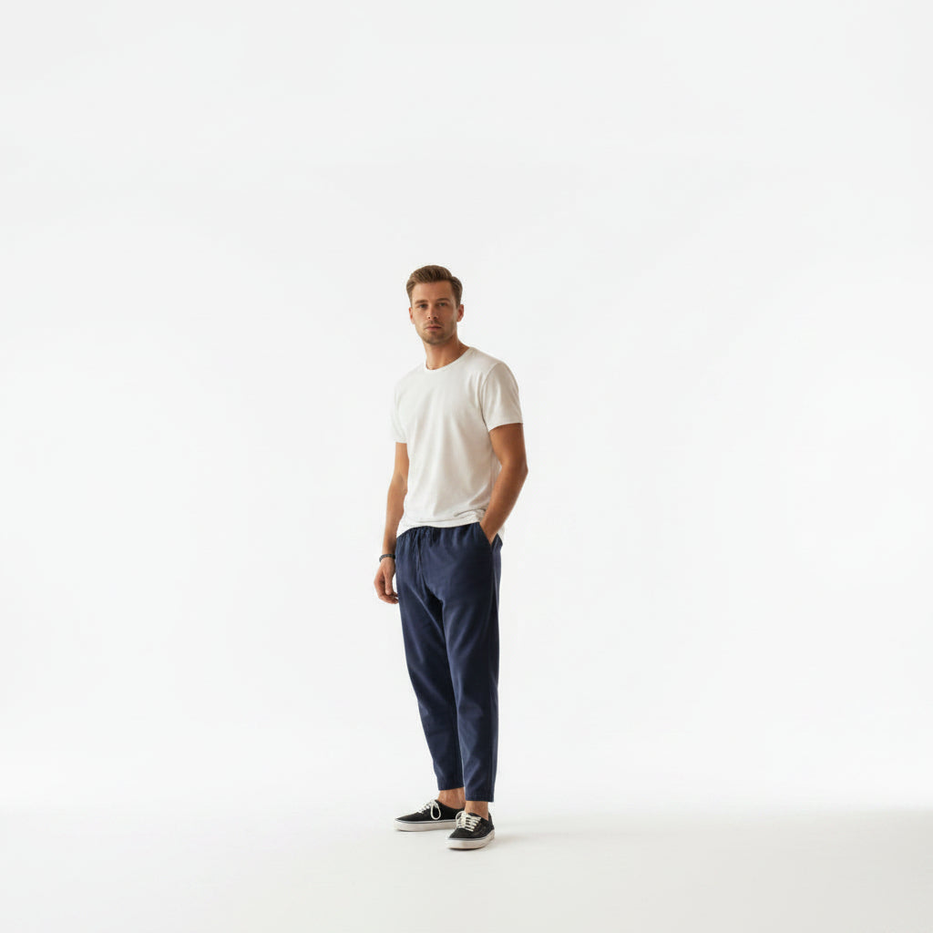 Front view of men’s winter corduroy jogger pants with simple streetwear design