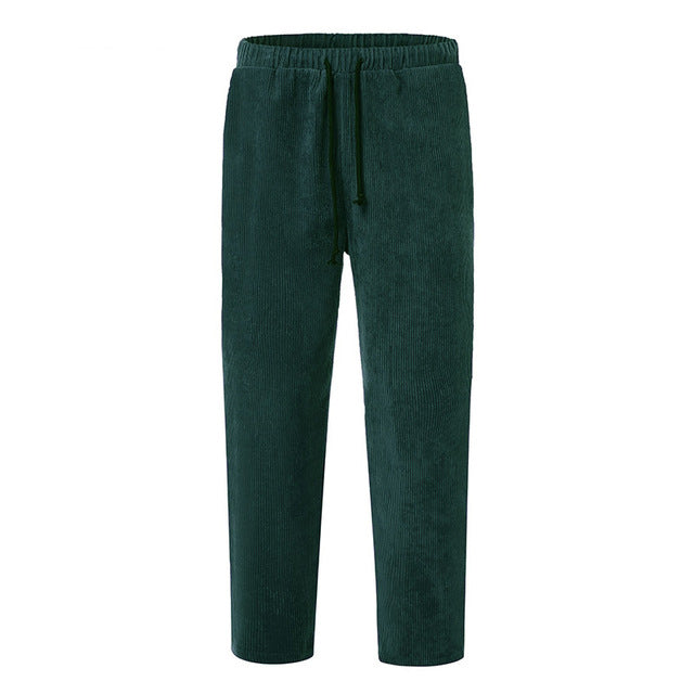 Front view of men’s winter corduroy jogger pants with simple streetwear design